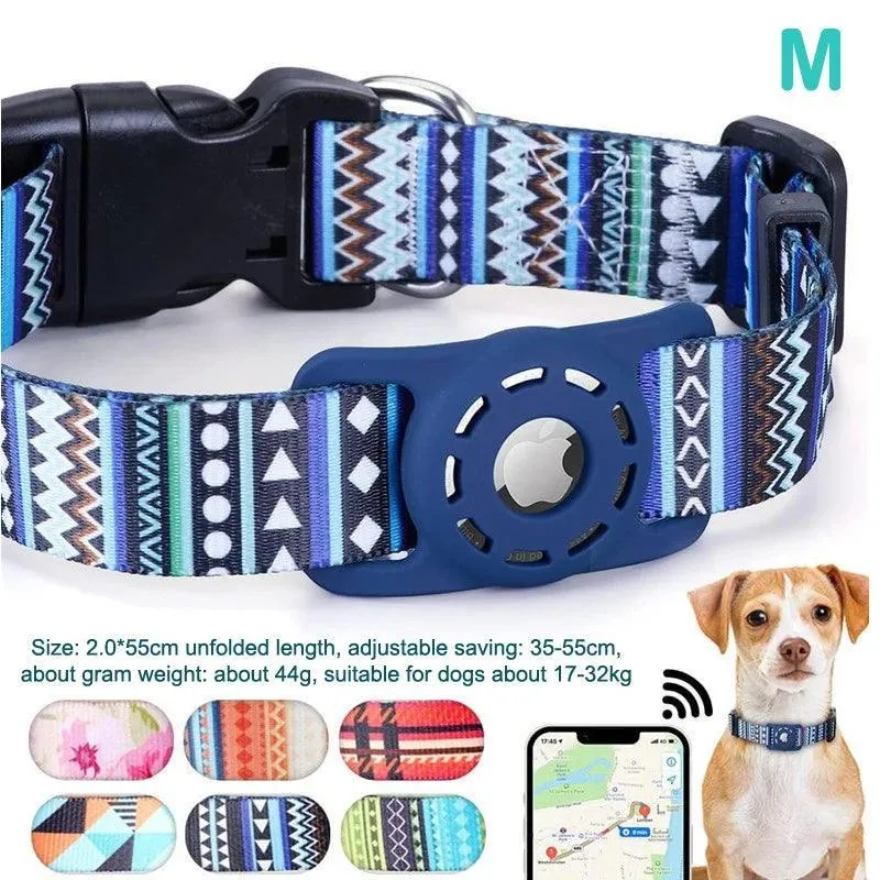 Adjustable Pet Collar with Airtag Holder: Stylish Digital Print for Pets