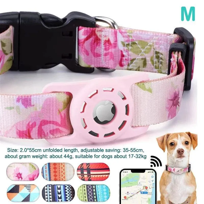 Adjustable Pet Collar with Airtag Holder: Stylish Digital Print for Pets