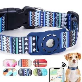 Adjustable Pet Collar with Airtag Holder: Stylish Digital Print for Pets