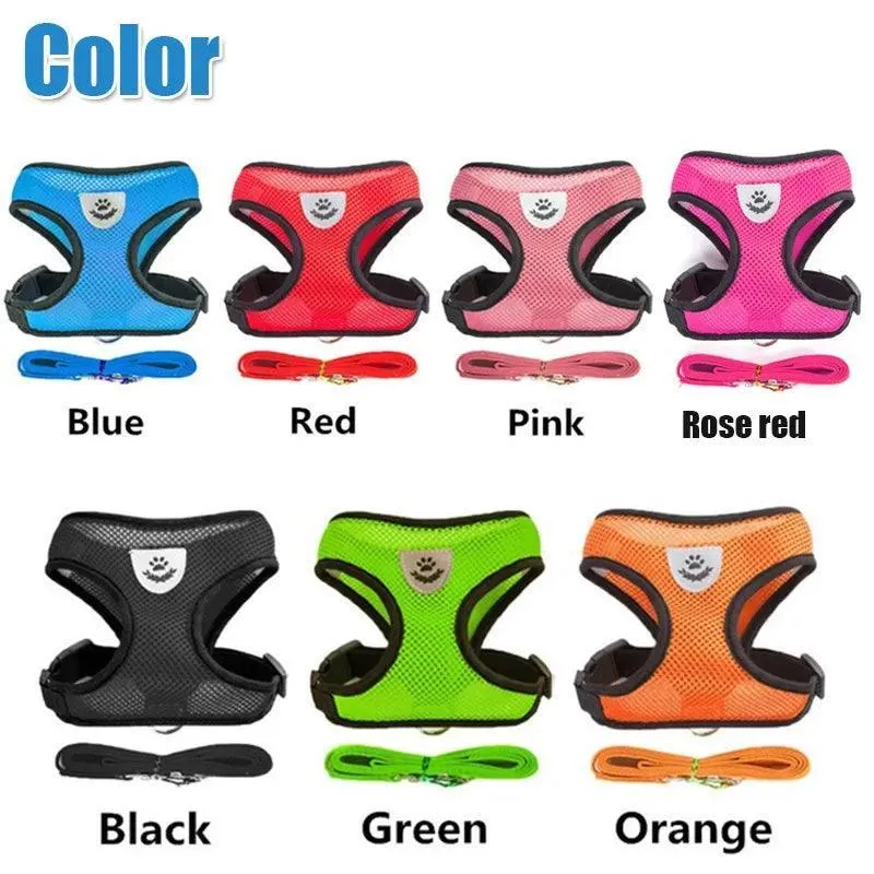 Adjustable Reflective Mesh Pet Harness Set with Leash: Stylish Safety Essentials