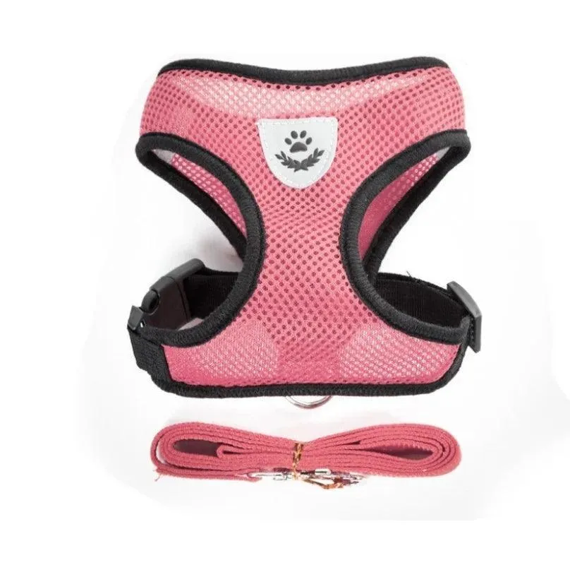 Adjustable Reflective Mesh Pet Harness Set with Leash: Stylish Safety Essentials