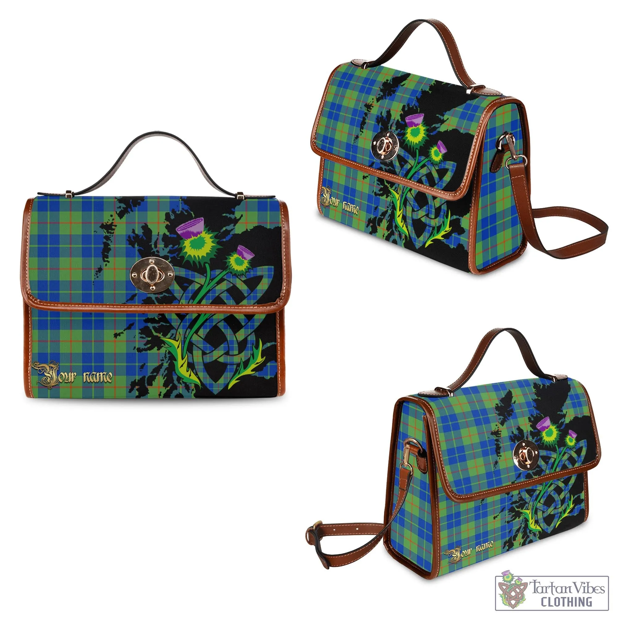Barclay Hunting Ancient Tartan Waterproof Canvas Bag with Scotland Map and Thistle Celtic Accents