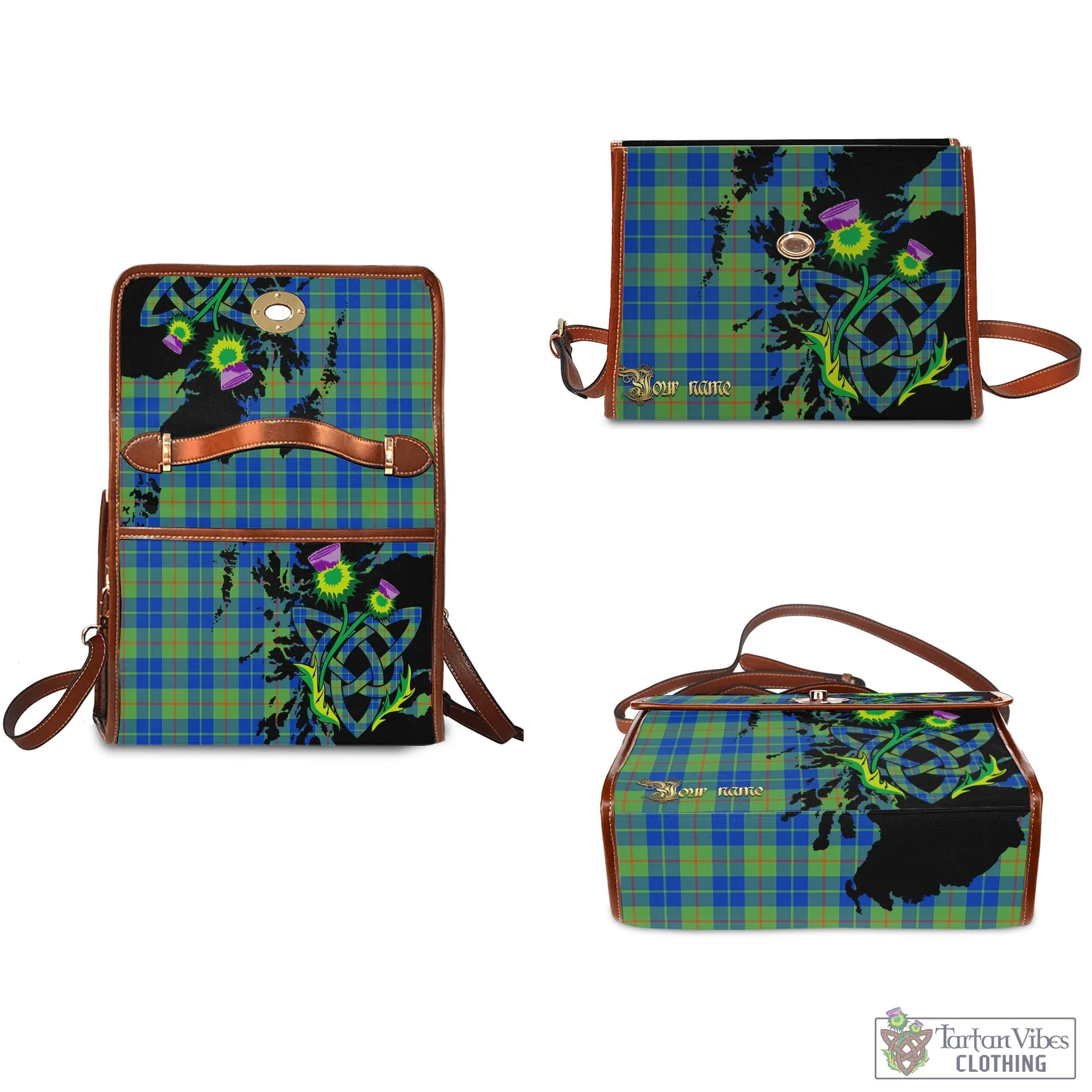 Barclay Hunting Ancient Tartan Waterproof Canvas Bag with Scotland Map and Thistle Celtic Accents