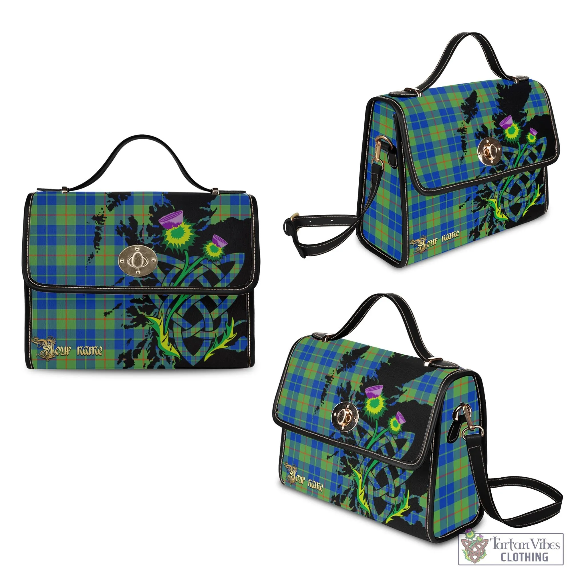Barclay Hunting Ancient Tartan Waterproof Canvas Bag with Scotland Map and Thistle Celtic Accents