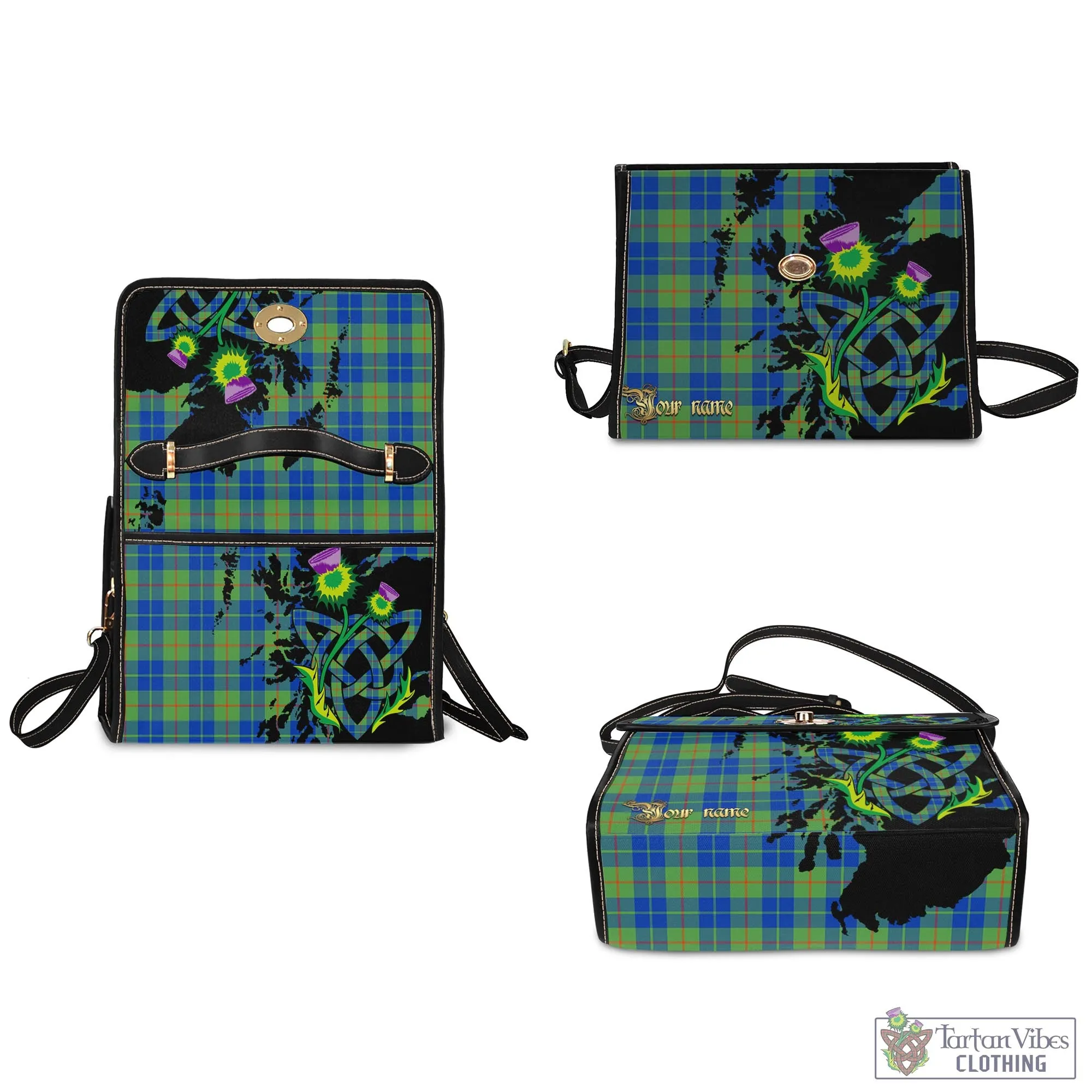 Barclay Hunting Ancient Tartan Waterproof Canvas Bag with Scotland Map and Thistle Celtic Accents