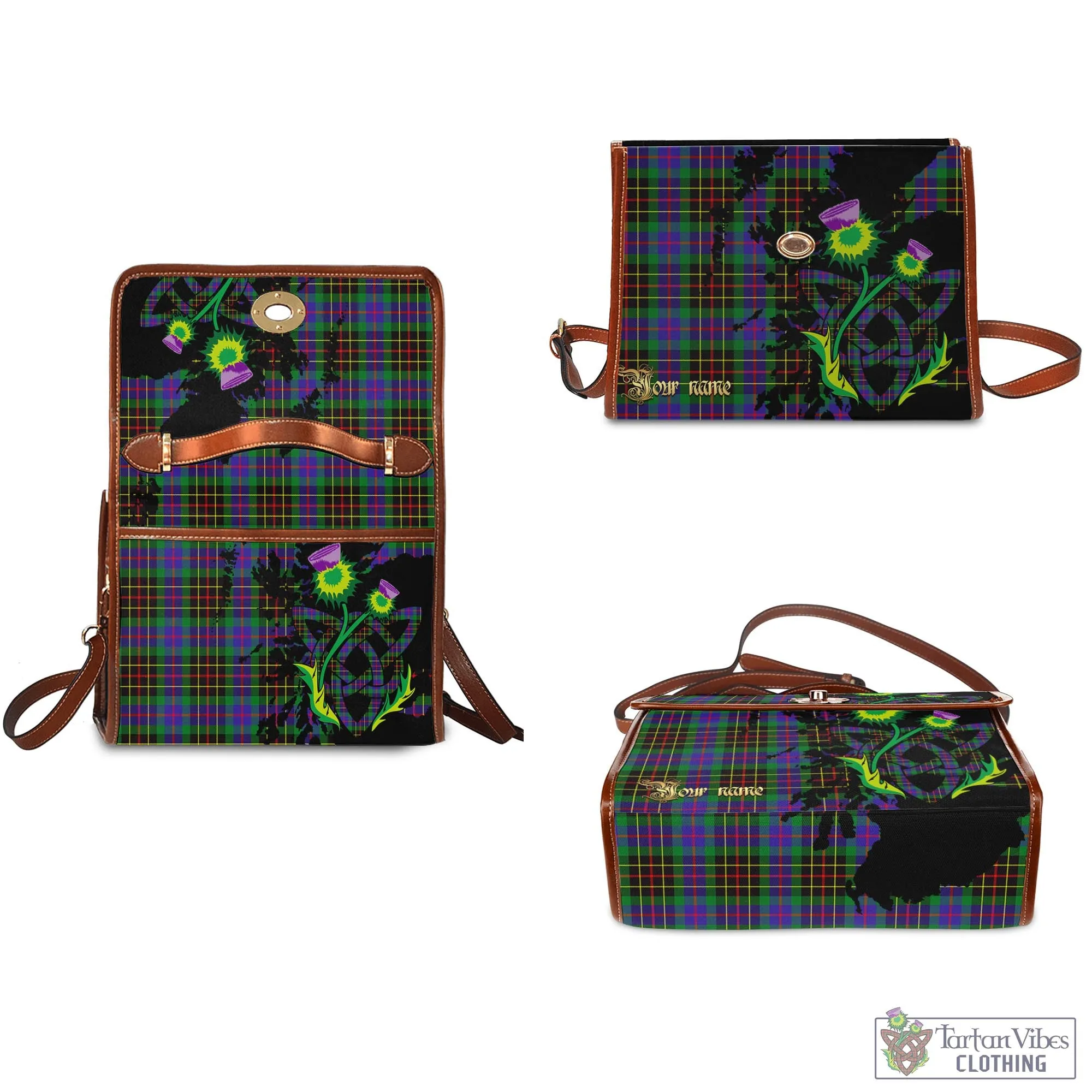 Brodie Hunting Modern Tartan Waterproof Canvas Bag with Scotland Map and Thistle Celtic Accents