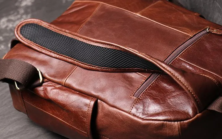Brown Leather Men's 15 inches Computer Backpack Travel Backpack Brown Laptop College Backpack For Men