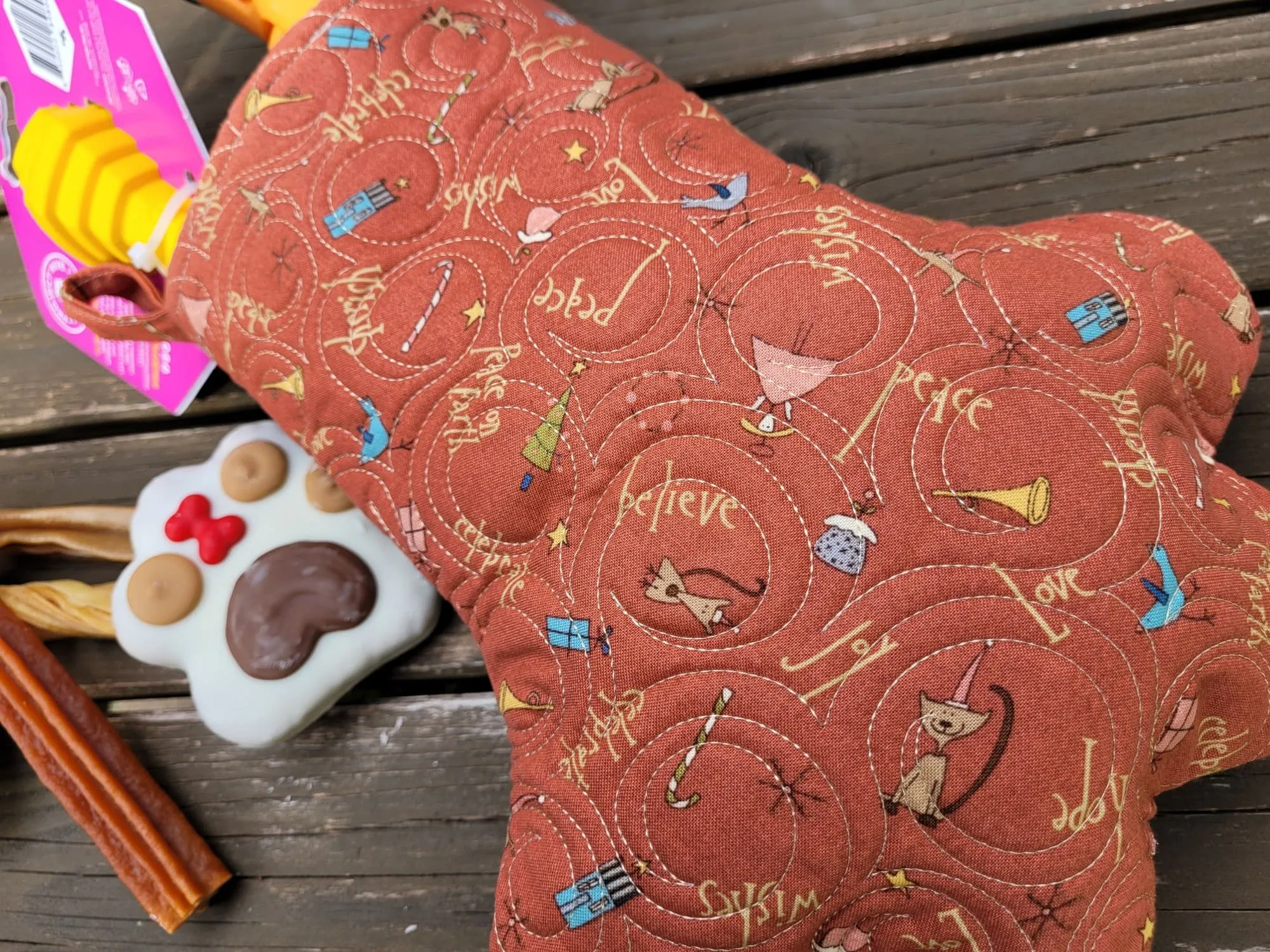 Cat or Dog Christmas Stocking, Quilted Pet Paw Gift Bag