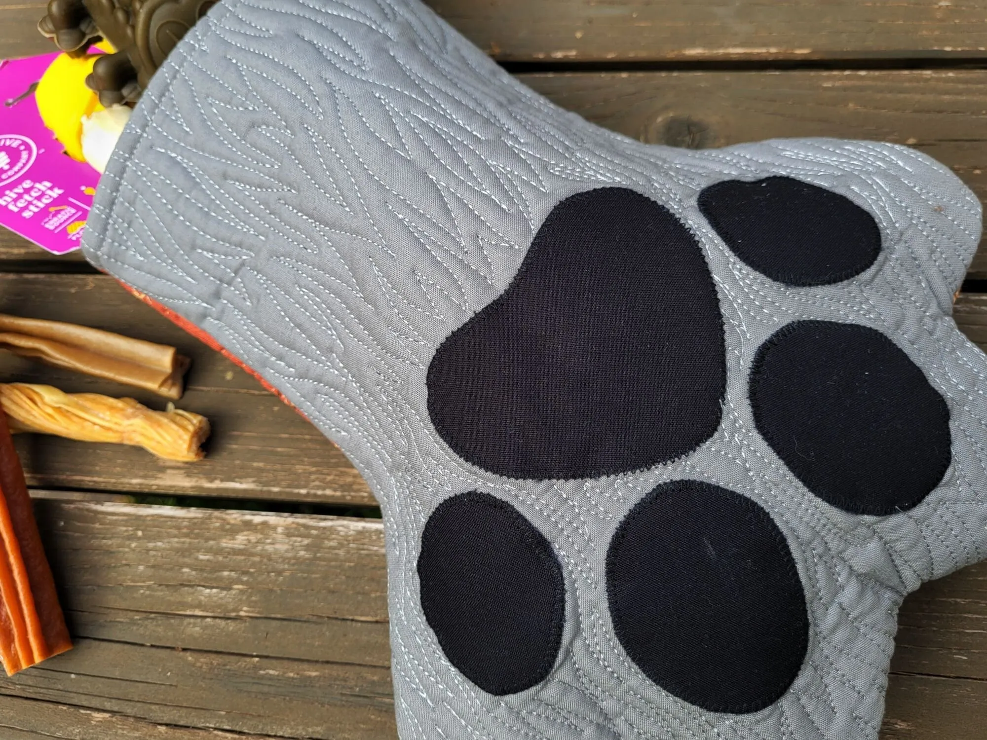 Cat or Dog Christmas Stocking, Quilted Pet Paw Gift Bag