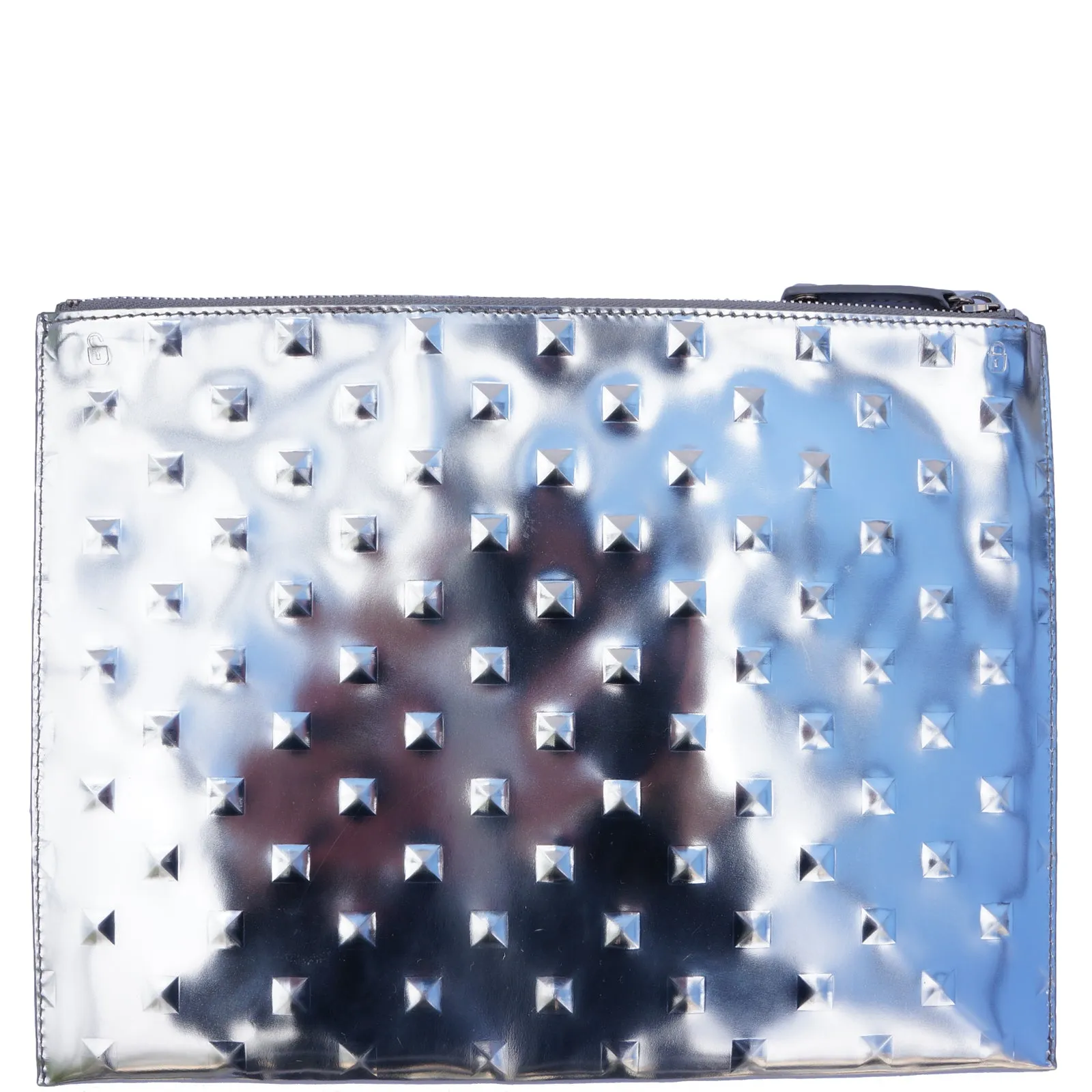 ELA STUDDED EDITOR'S POUCH SILVER MIRROR CLUTCH