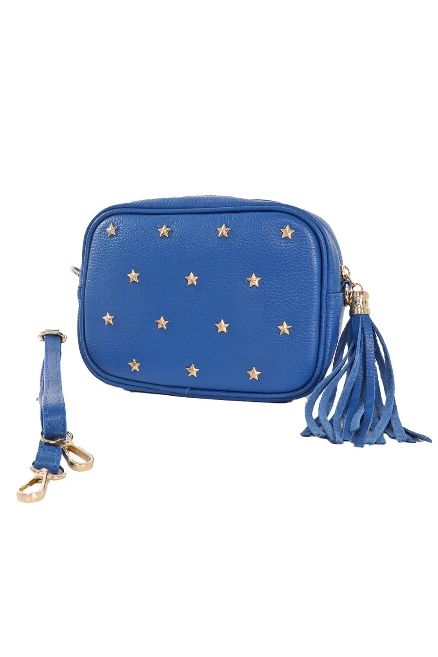 Eloise - Italian Leather Star Studded Crossbody Bag - Royal Blue, Pebbled