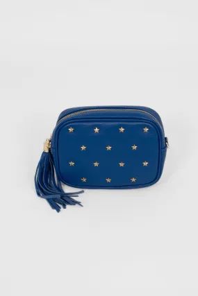 Eloise - Italian Leather Star Studded Crossbody Bag - Royal Blue, Pebbled