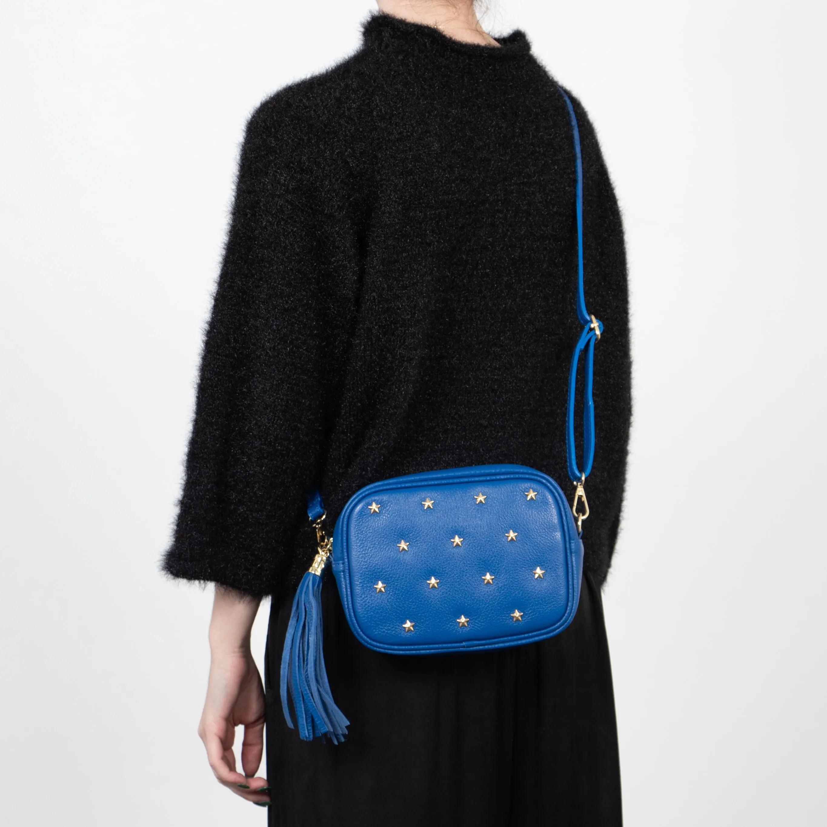 Eloise - Italian Leather Star Studded Crossbody Bag - Royal Blue, Pebbled