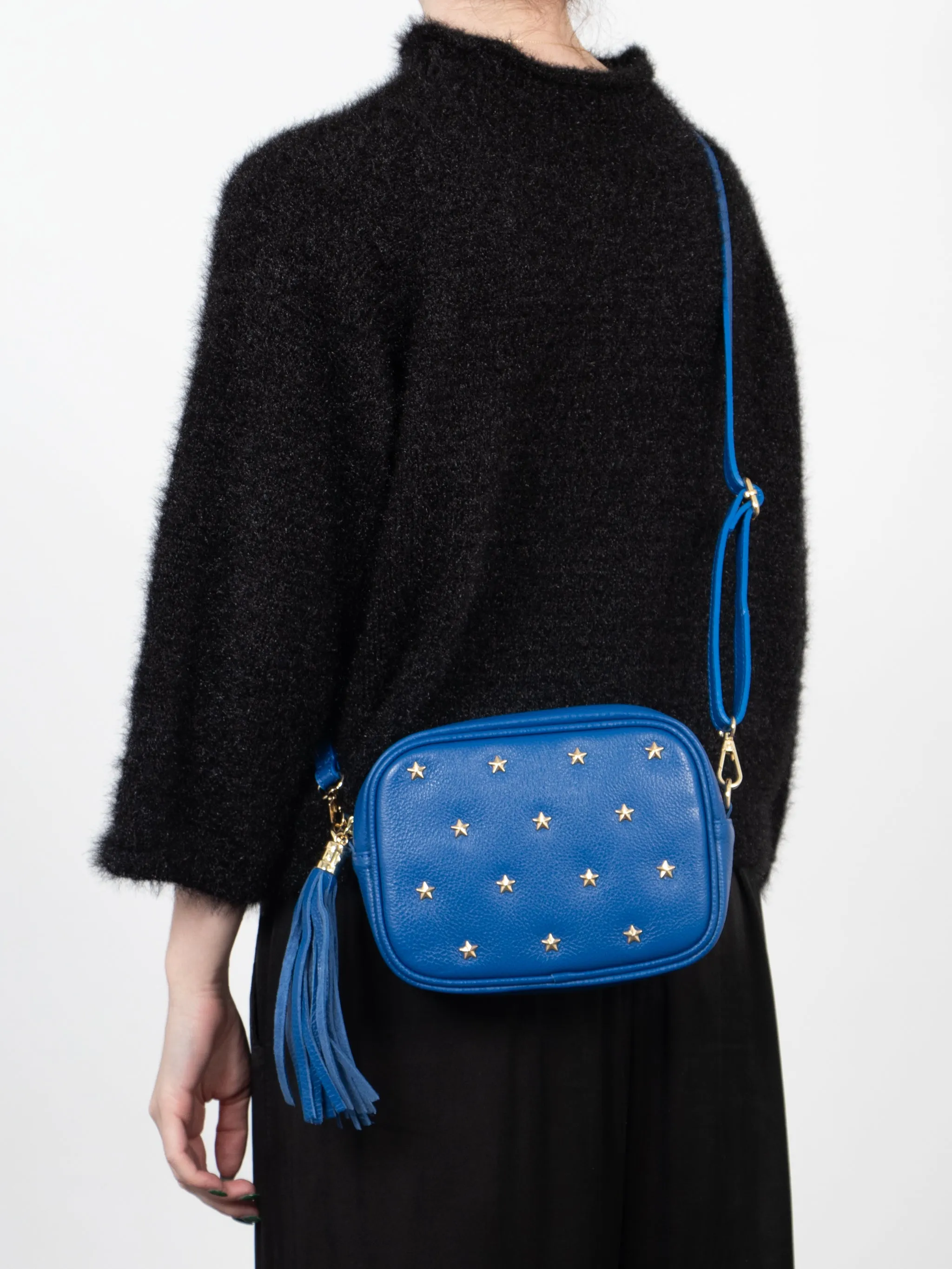 Eloise - Italian Leather Star Studded Crossbody Bag - Royal Blue, Pebbled
