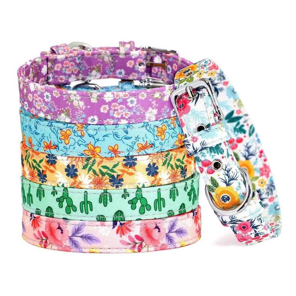 Floral Print Dog Collar: Stylish & Adjustable for Small to Large Breeds