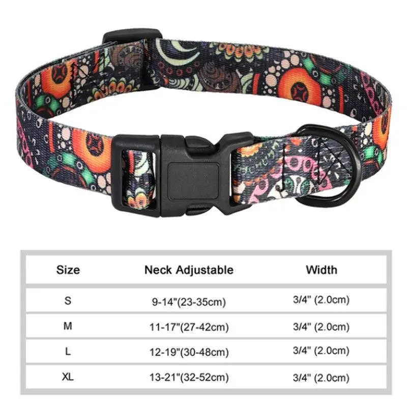 Floral Print Dog Collar: Stylish & Adjustable for Small to Large Breeds