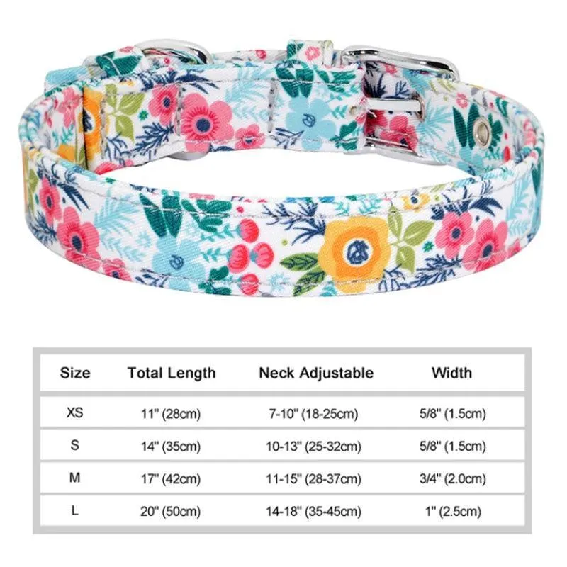 Floral Print Dog Collar: Stylish & Adjustable for Small to Large Breeds