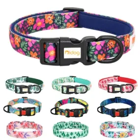 Floral Print Dog Collar: Stylish & Adjustable for Small to Large Breeds