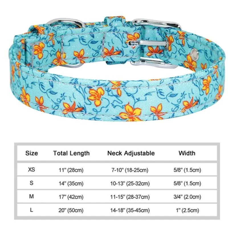 Floral Print Dog Collar: Stylish & Adjustable for Small to Large Breeds
