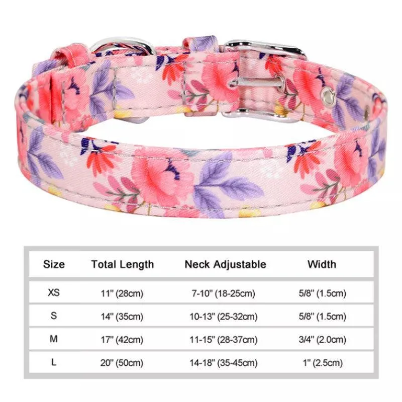 Floral Print Dog Collar: Stylish & Adjustable for Small to Large Breeds