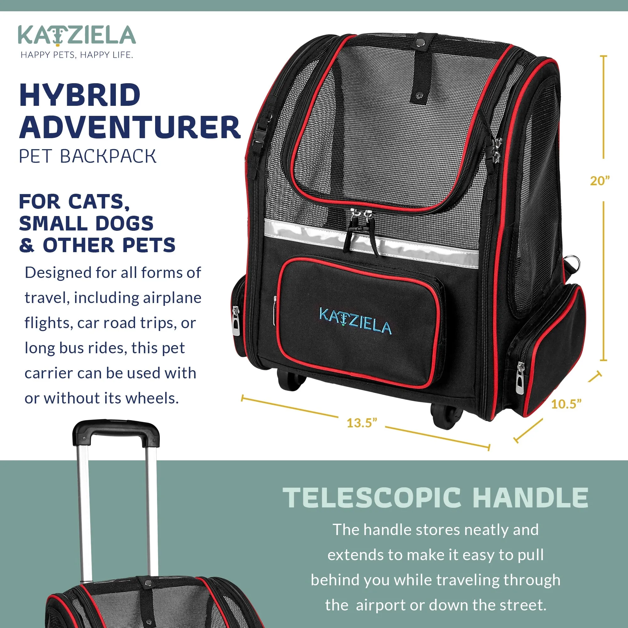 Katziela Hybrid Adventurer Pet Carrier - Black