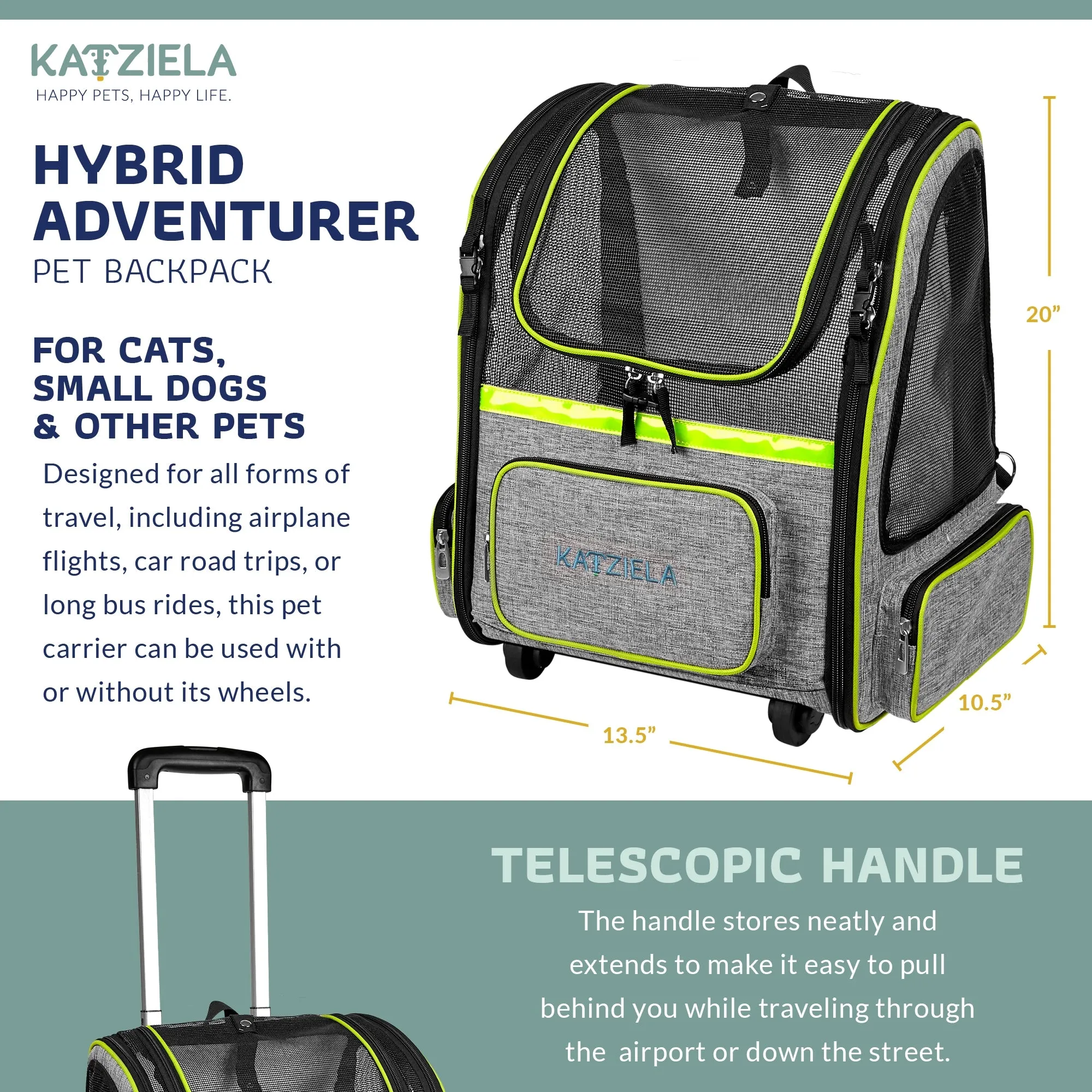 Katziela Hybrid Adventurer Pet Carrier - Green