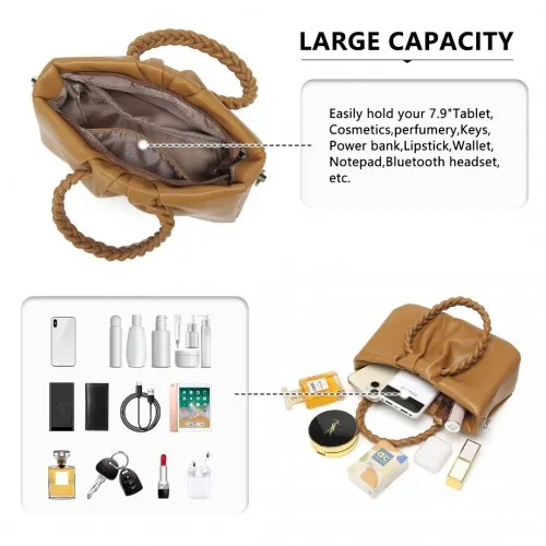 Miss Lulu Elegant PU Leather Cross Body Bag - Stylish & Functional Brown Tote for Modern Women