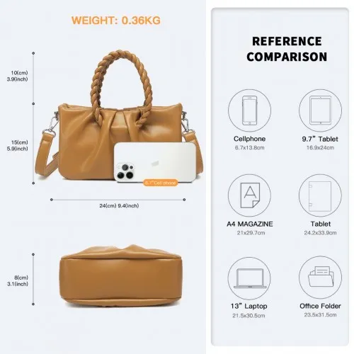 Miss Lulu Elegant PU Leather Cross Body Bag - Stylish & Functional Brown Tote for Modern Women