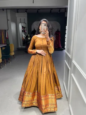 Mustard Color Zari Weaving Work Narayan Pet Cotton Gown