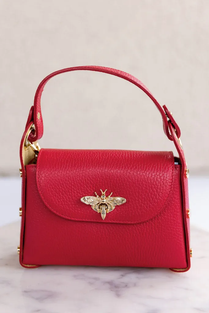 .Nina Pebbled Leather Hand Bag, Red