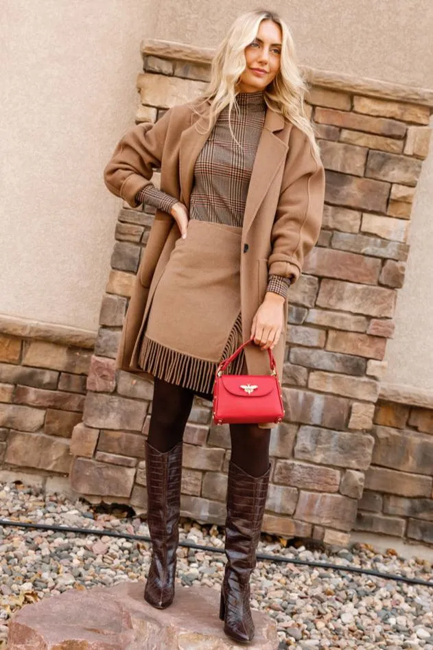 .Nina Pebbled Leather Hand Bag, Red