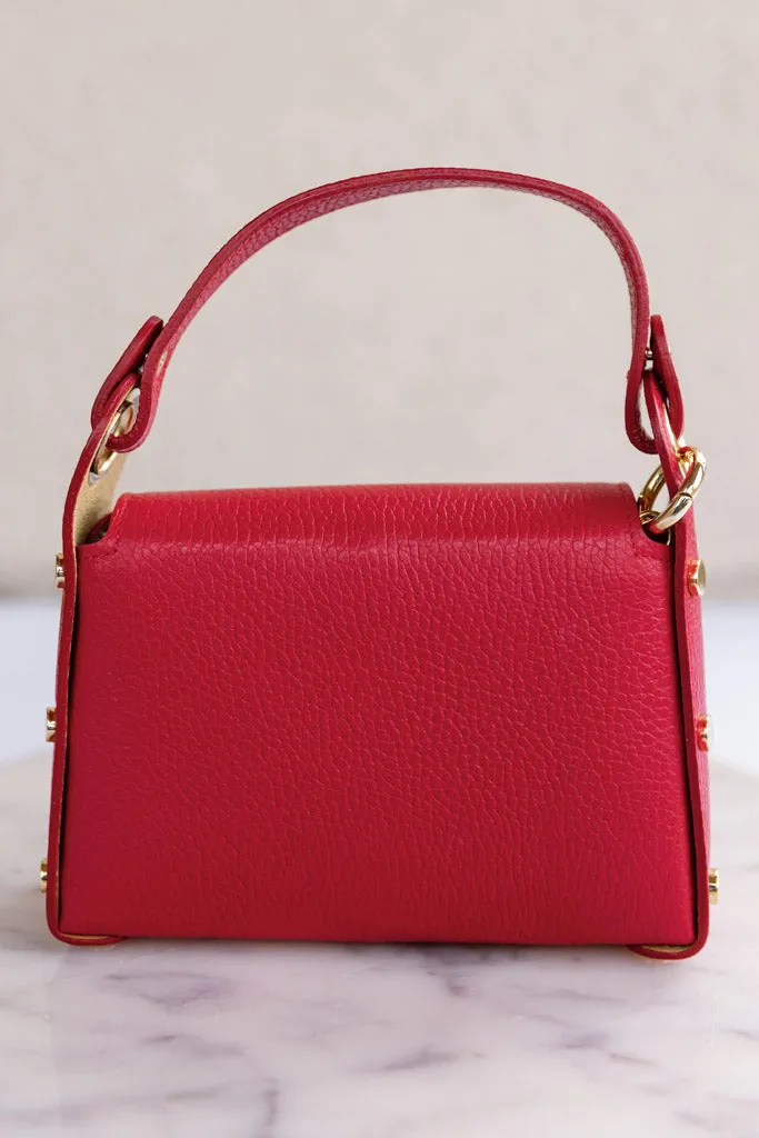 .Nina Pebbled Leather Hand Bag, Red