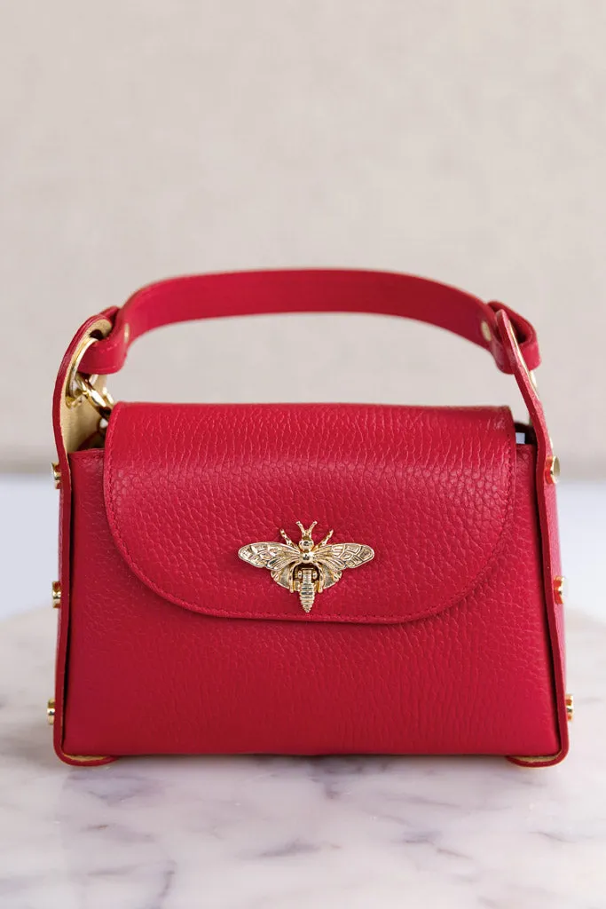 .Nina Pebbled Leather Hand Bag, Red