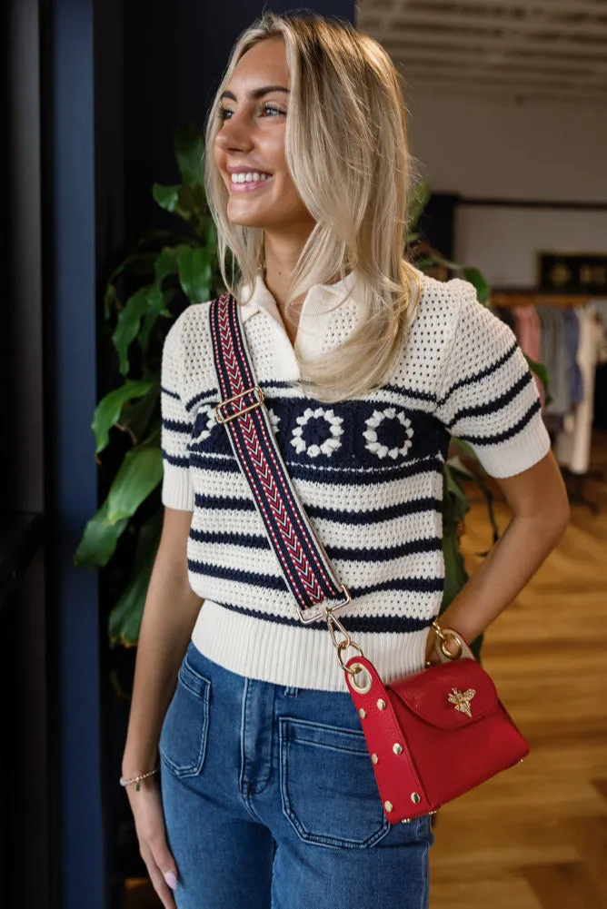 .Nina Pebbled Leather Hand Bag, Red