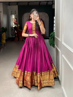 Pink Color Zari Weaving Work Narayan Pet (Cotton) Dress