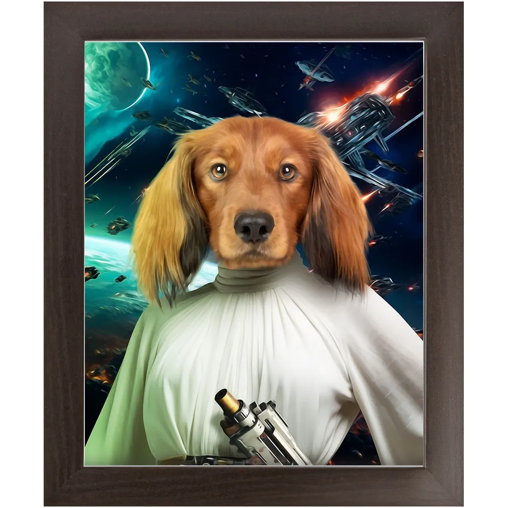 PRINCESS LAYABOUT IN SPACE - Princess Leia & Star Wars Inspired Custom Pet Portrait Framed Satin Paper Print