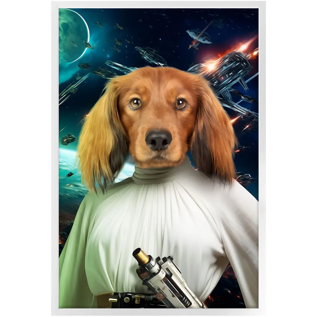 PRINCESS LAYABOUT IN SPACE - Princess Leia & Star Wars Inspired Custom Pet Portrait Framed Satin Paper Print