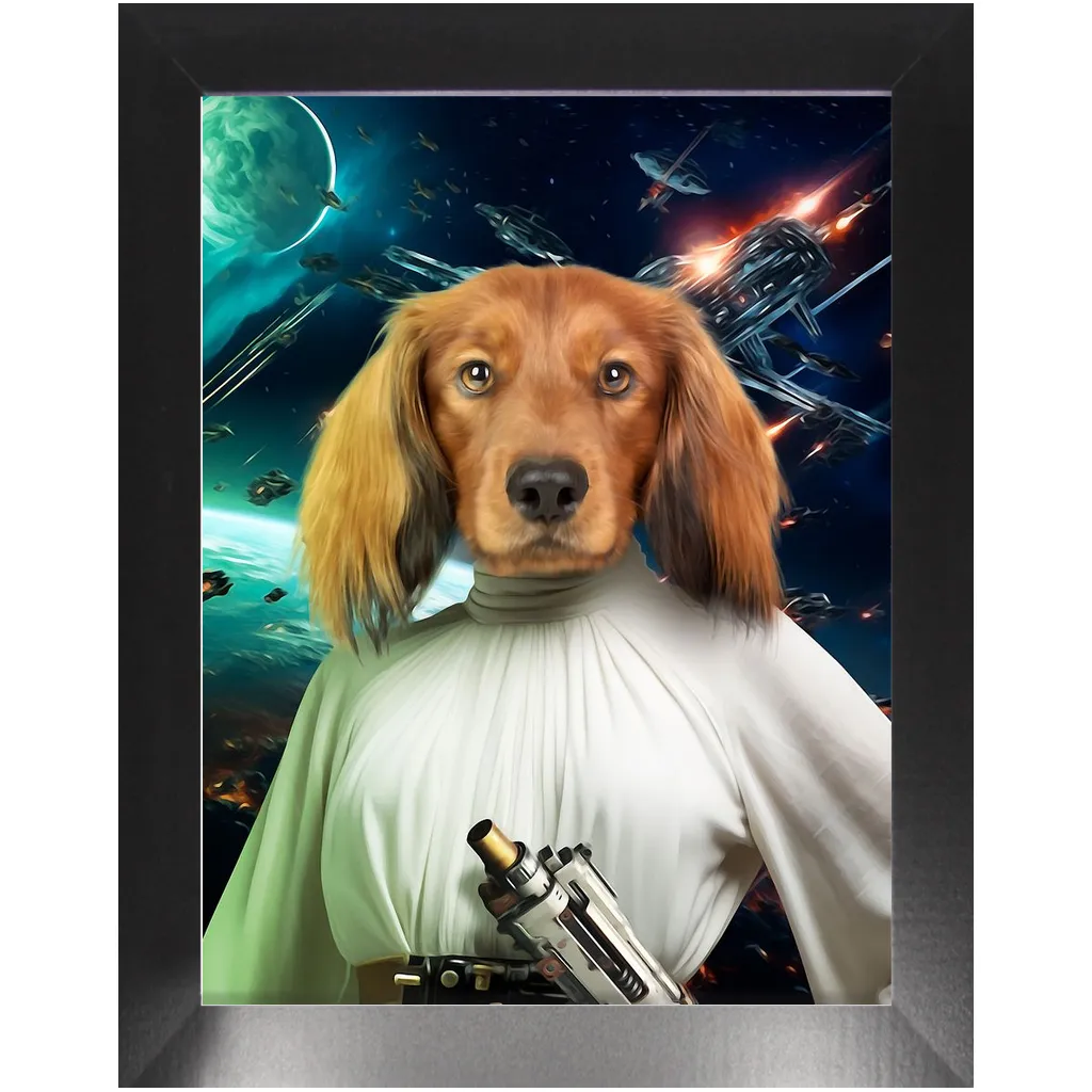 PRINCESS LAYABOUT IN SPACE - Princess Leia & Star Wars Inspired Custom Pet Portrait Framed Satin Paper Print