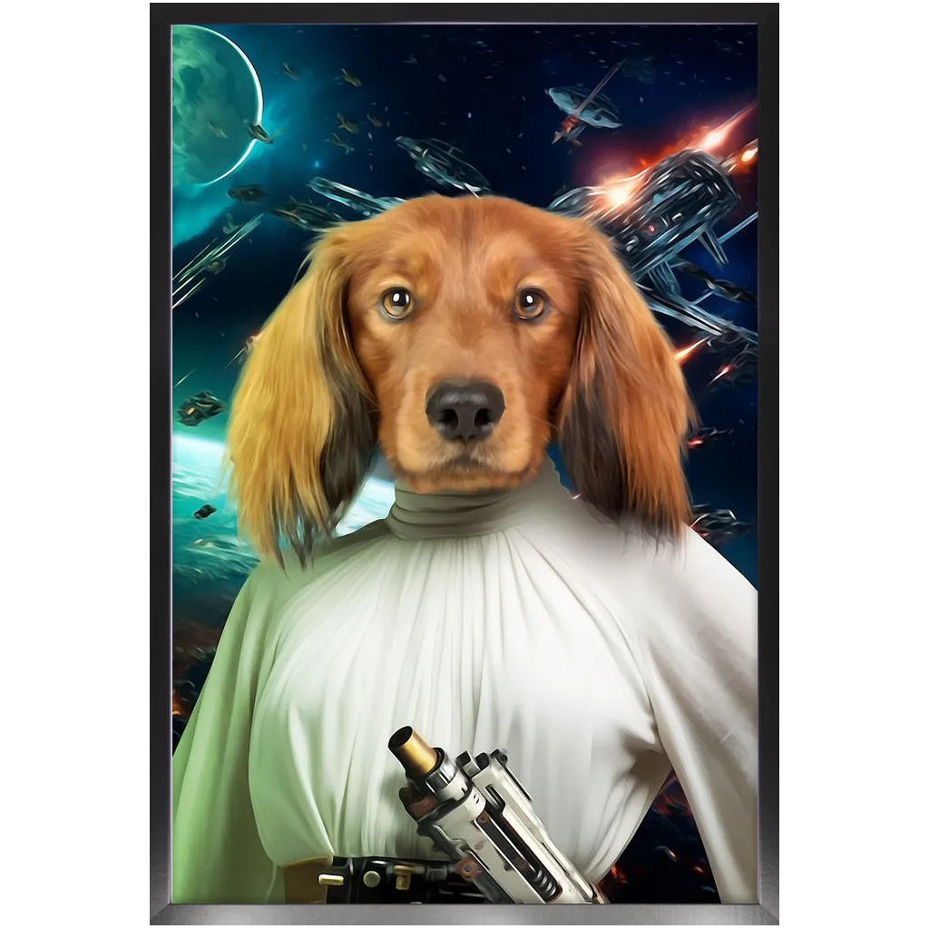 PRINCESS LAYABOUT IN SPACE - Princess Leia & Star Wars Inspired Custom Pet Portrait Framed Satin Paper Print