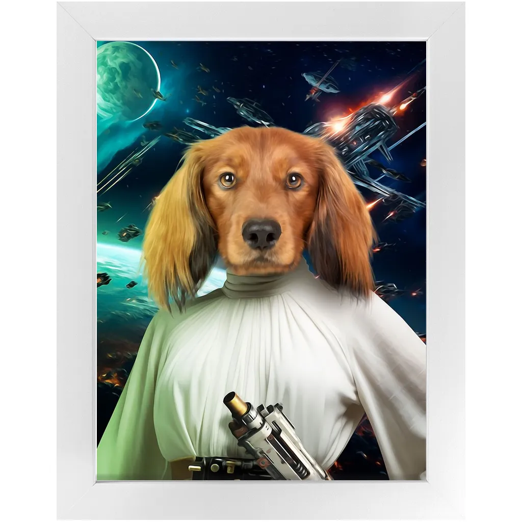 PRINCESS LAYABOUT IN SPACE - Princess Leia & Star Wars Inspired Custom Pet Portrait Framed Satin Paper Print