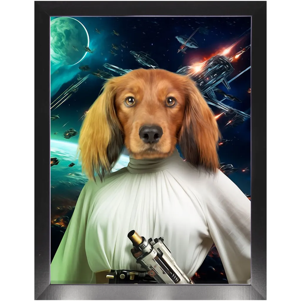 PRINCESS LAYABOUT IN SPACE - Princess Leia & Star Wars Inspired Custom Pet Portrait Framed Satin Paper Print