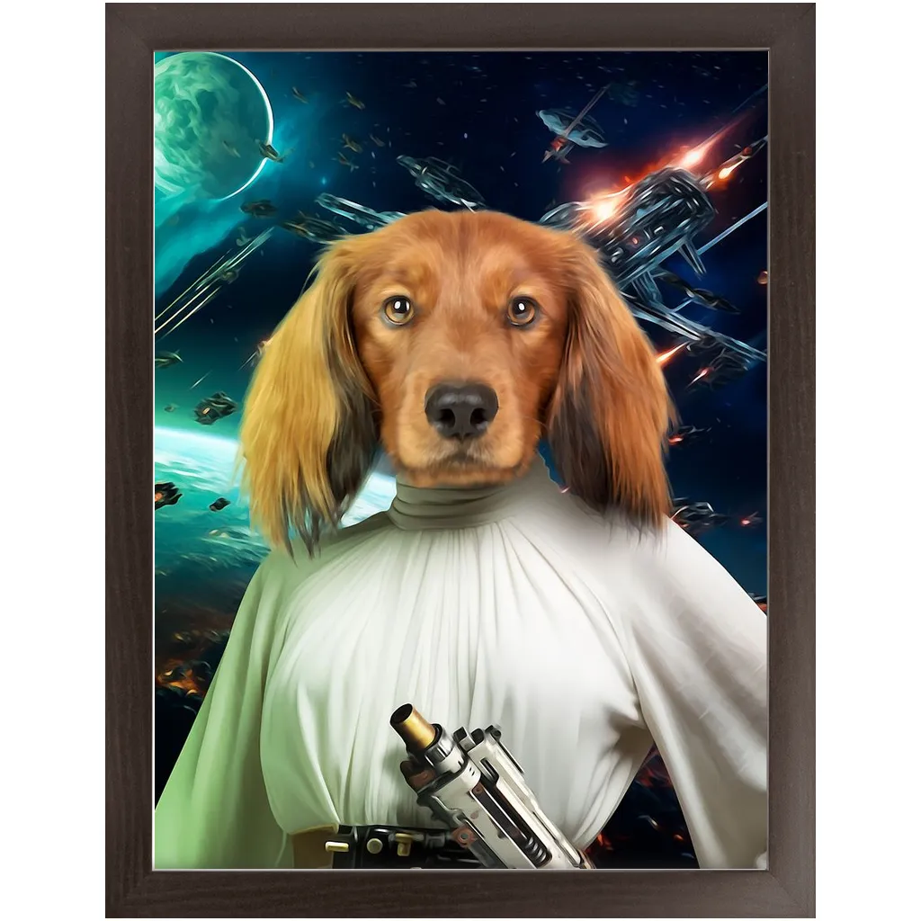 PRINCESS LAYABOUT IN SPACE - Princess Leia & Star Wars Inspired Custom Pet Portrait Framed Satin Paper Print