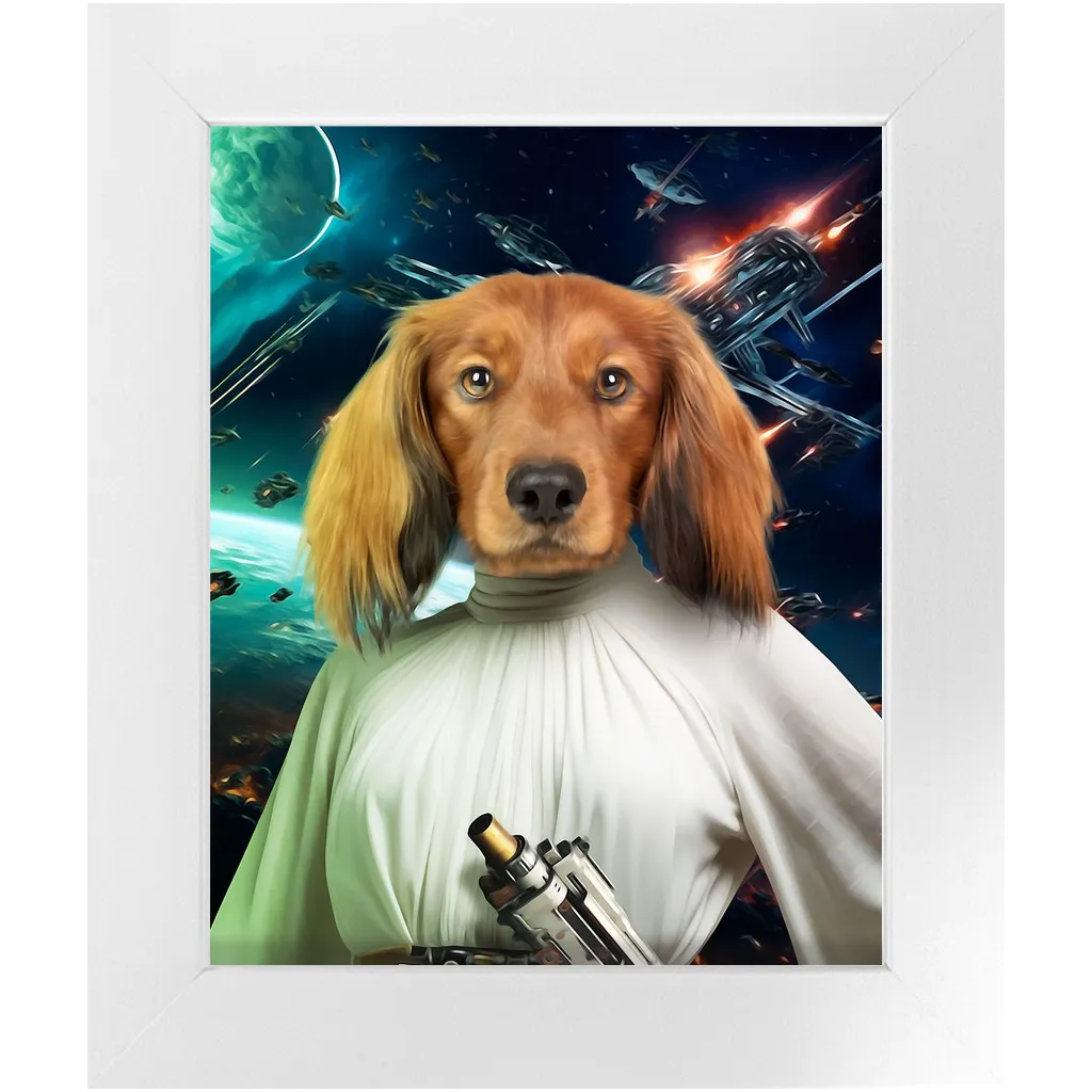 PRINCESS LAYABOUT IN SPACE - Princess Leia & Star Wars Inspired Custom Pet Portrait Framed Satin Paper Print