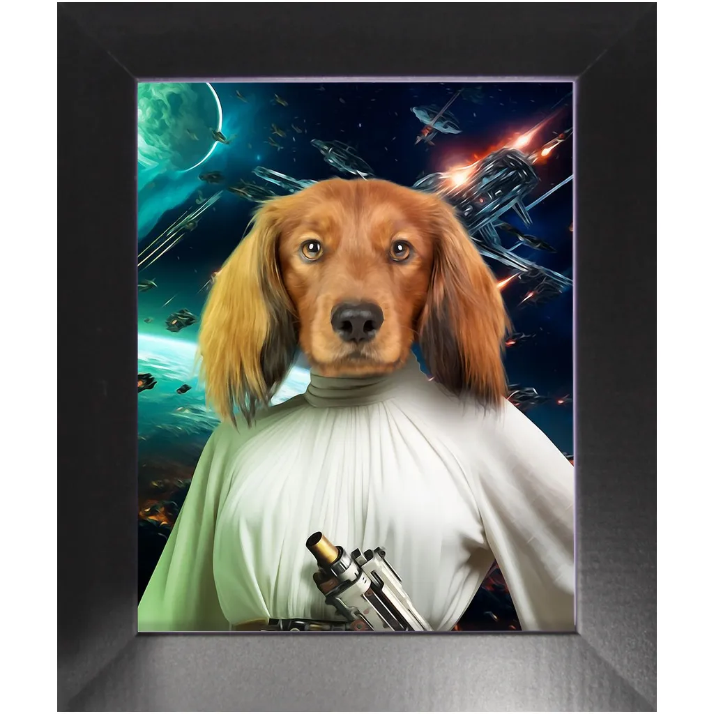 PRINCESS LAYABOUT IN SPACE - Princess Leia & Star Wars Inspired Custom Pet Portrait Framed Satin Paper Print