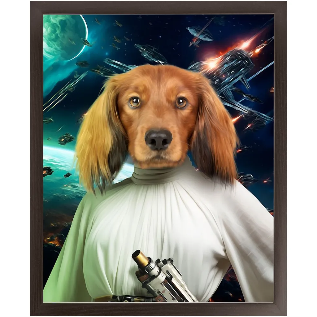 PRINCESS LAYABOUT IN SPACE - Princess Leia & Star Wars Inspired Custom Pet Portrait Framed Satin Paper Print