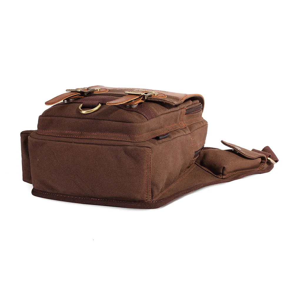 Retro Casual Shoulder Bag Sports Canvas Laptop Crossbody Bag ( coffee )