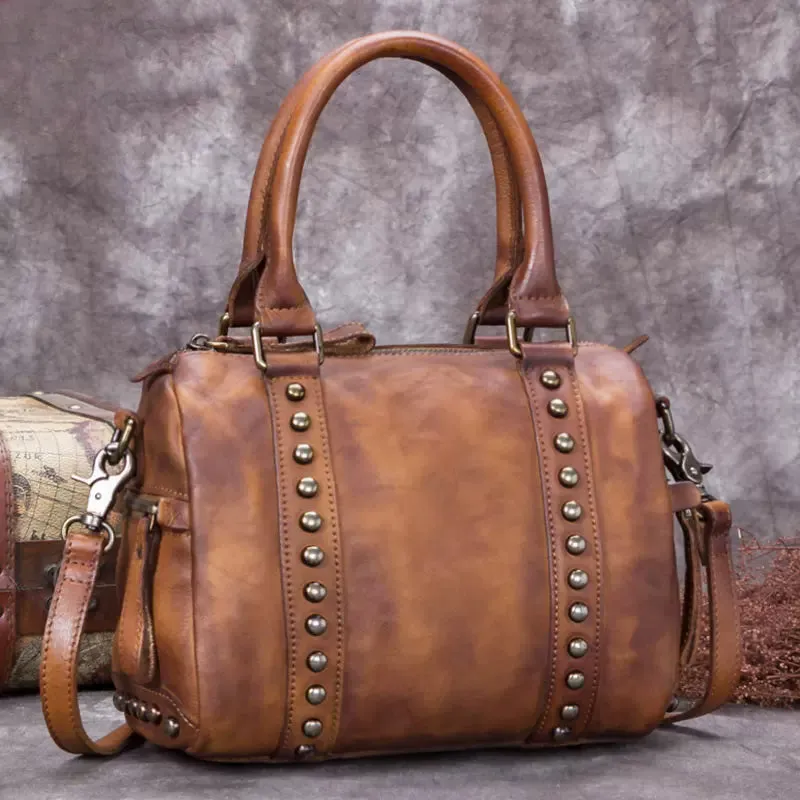 Rivet Womens Genuine Leather Shoulder Bags Small Leather Crossbody Bag