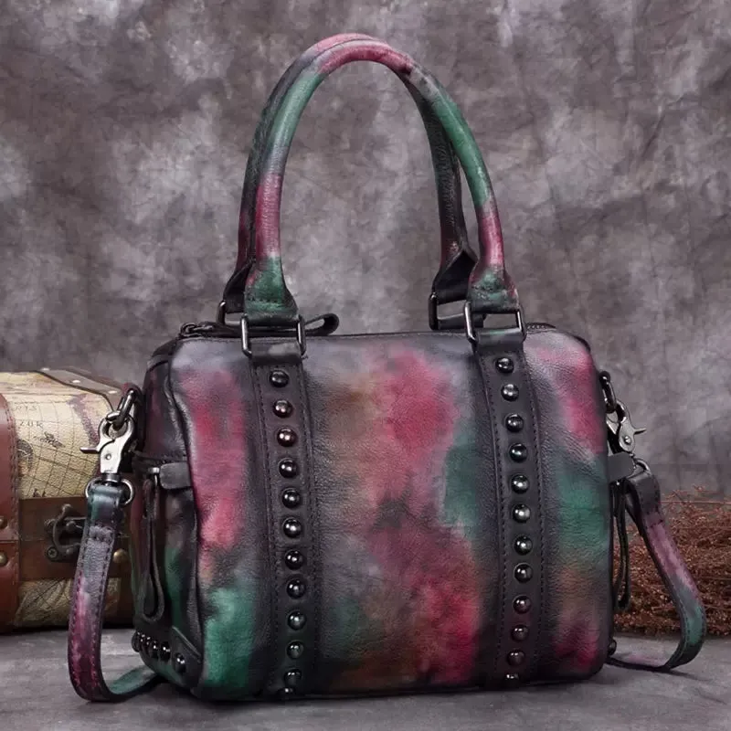 Rivet Womens Genuine Leather Shoulder Bags Small Leather Crossbody Bag