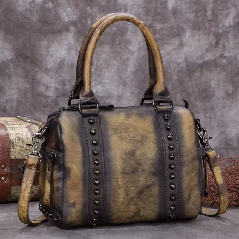 Rivet Womens Genuine Leather Shoulder Bags Small Leather Crossbody Bag