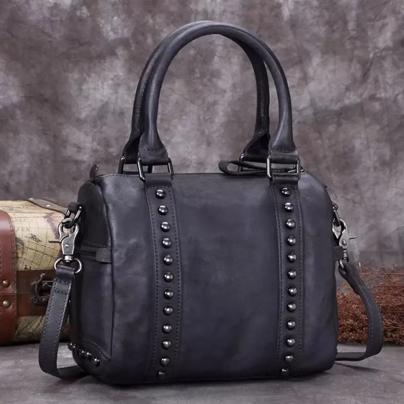 Rivet Womens Genuine Leather Shoulder Bags Small Leather Crossbody Bag